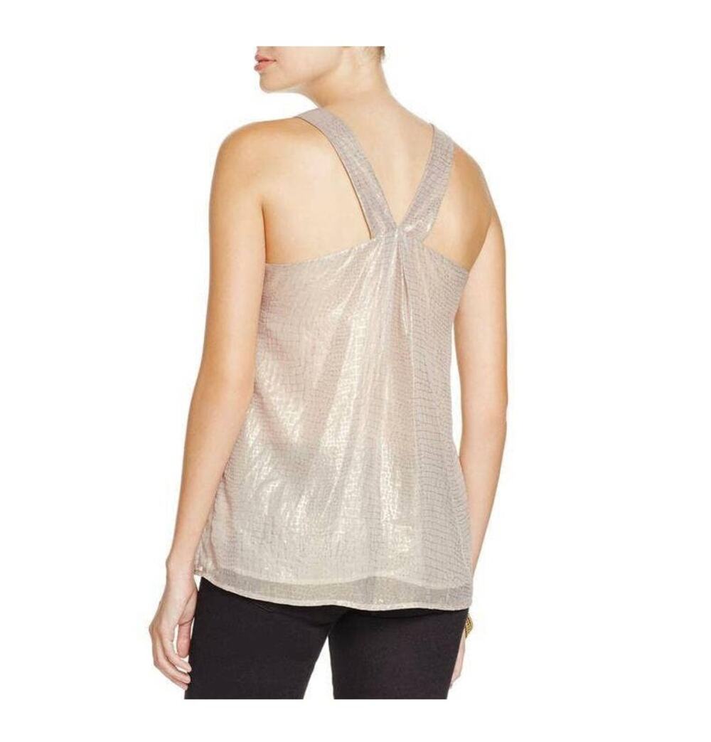Joie Mirla Gold Metallic Shimmer Sleeveless Blouse XS Croc Print